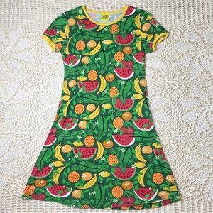 DUNS Sweden Girls 10 Years Colorful Fruit Print Organic Cotton Midi Dress 140
